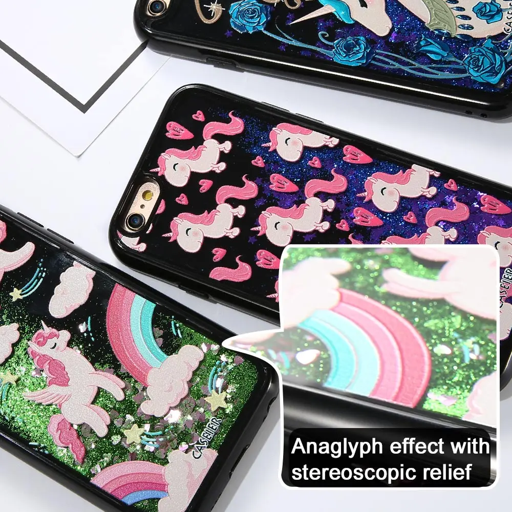 CASEIER 3D единорог зыбучий песок чехол для iPhone 6 6s Plus Чехлы блестящий X роскошные