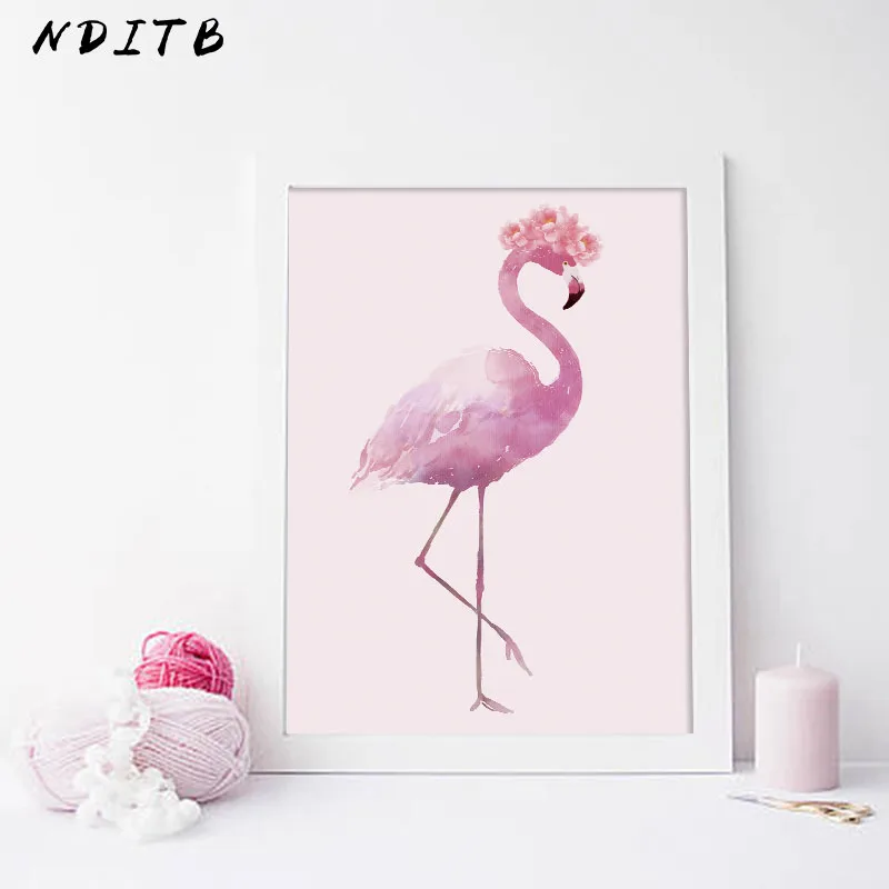NDITB Акварельные Цветы фламинго парусиновые постеры и принты Минималистичная
