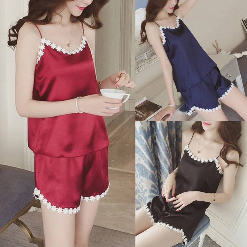 Женская шелковая пижама с цветочной вышивкой кружевное нижнее белье модный