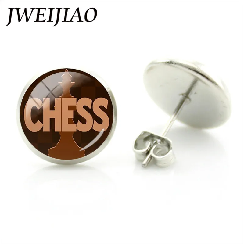 JWEIJIAO Fashion I Love Chess Earrings Knight Castle Stud Earring Personality International Lovers Ear CH15 | Украшения и