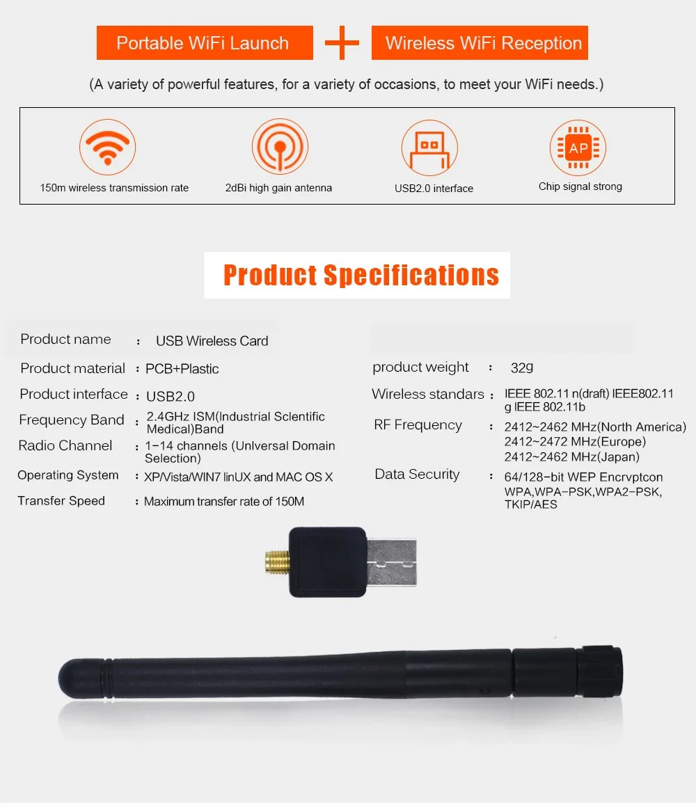 500 шт./лот 150 Мбит/с беспроводной Mini-USB WiFi адаптер сетевой адаптер LAN Карта 802.11n/g/b антенны Wi-Fi 2DB антенна MT7601 RT5370