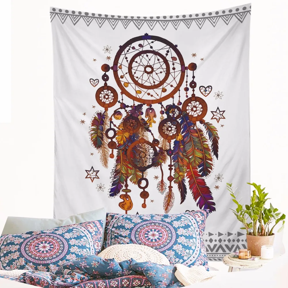 BeddingOutlet Hipster Watercolor Tapestry Dreamcatcher Feathers Wall Hanging Bohemian Art Carpet Decorative Tapestry 2 Sizes
