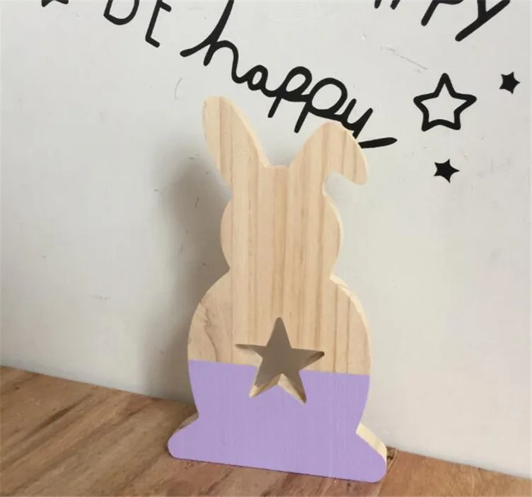 Purple Star Rabbit Скандинавский стиль деревянные полые Звезды Любовь Кролик фигурки кроликов Детская комната украшения - Цвет: Purple Star Rabbit