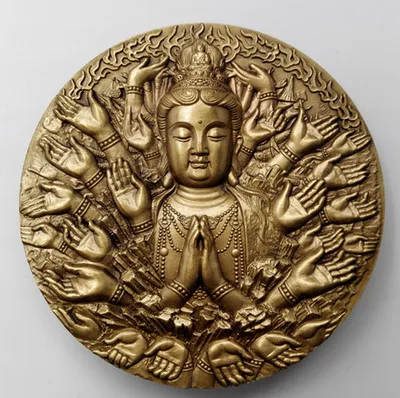 60 мм тысячи рук Avalokitesvara Гуаньинь бронзовая медаль Shenyang Mint китайская Монета о оригинале