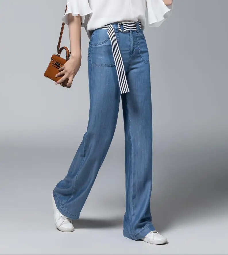 Модные женские джинсы с высокой талией и широкими штанинами 2018 Свободные