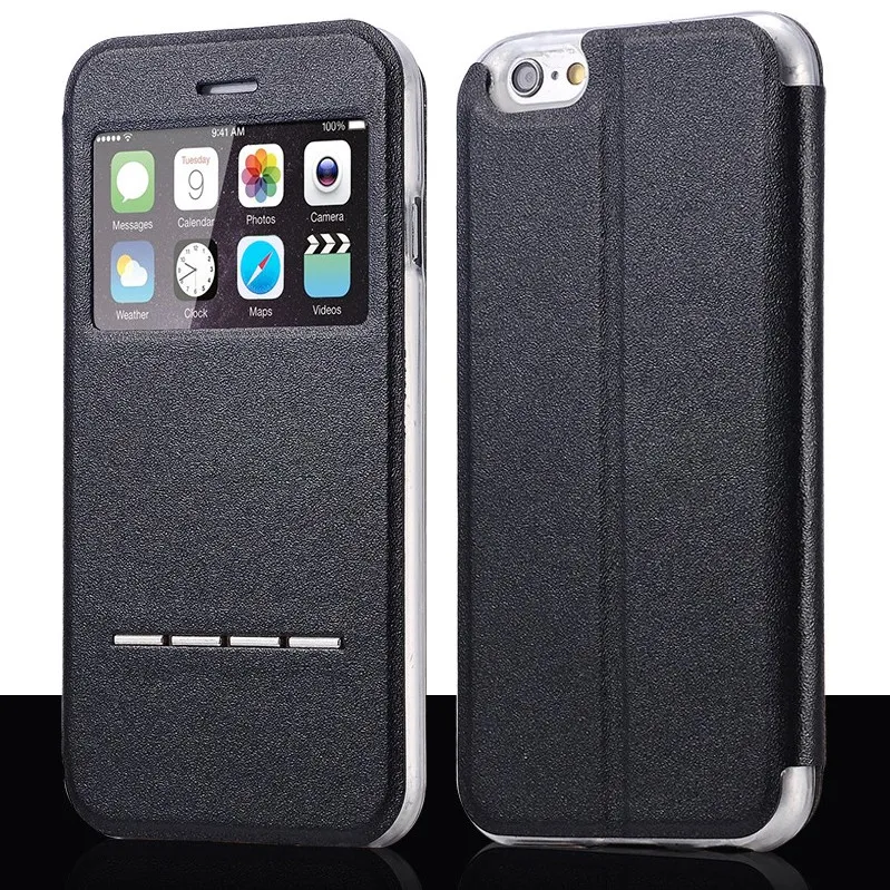Роскошный чехол из искусственной кожи и ТПУ с окошками для iPhone 6 6S 4 7 дюйма
