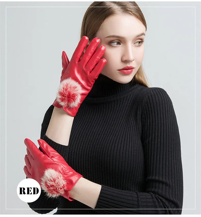 Gours женские перчатки из искусственной кожи, модные брендовые перчатки с сенсорным экраном, теплые зимние перчатки с кроличьим мехом, Новое поступление GSL042