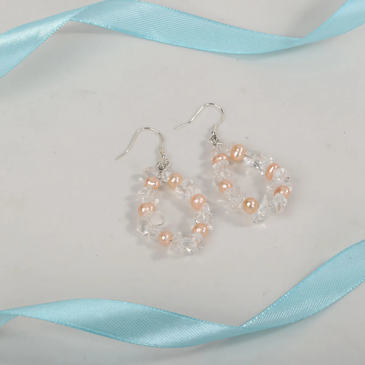 Yacq Natural Clear Quartz Crystal Pearl 925 Sterling Silver Drop Dangle Earrings Handmade Custom Jewelry Gifts for Women Mom | Украшения и
