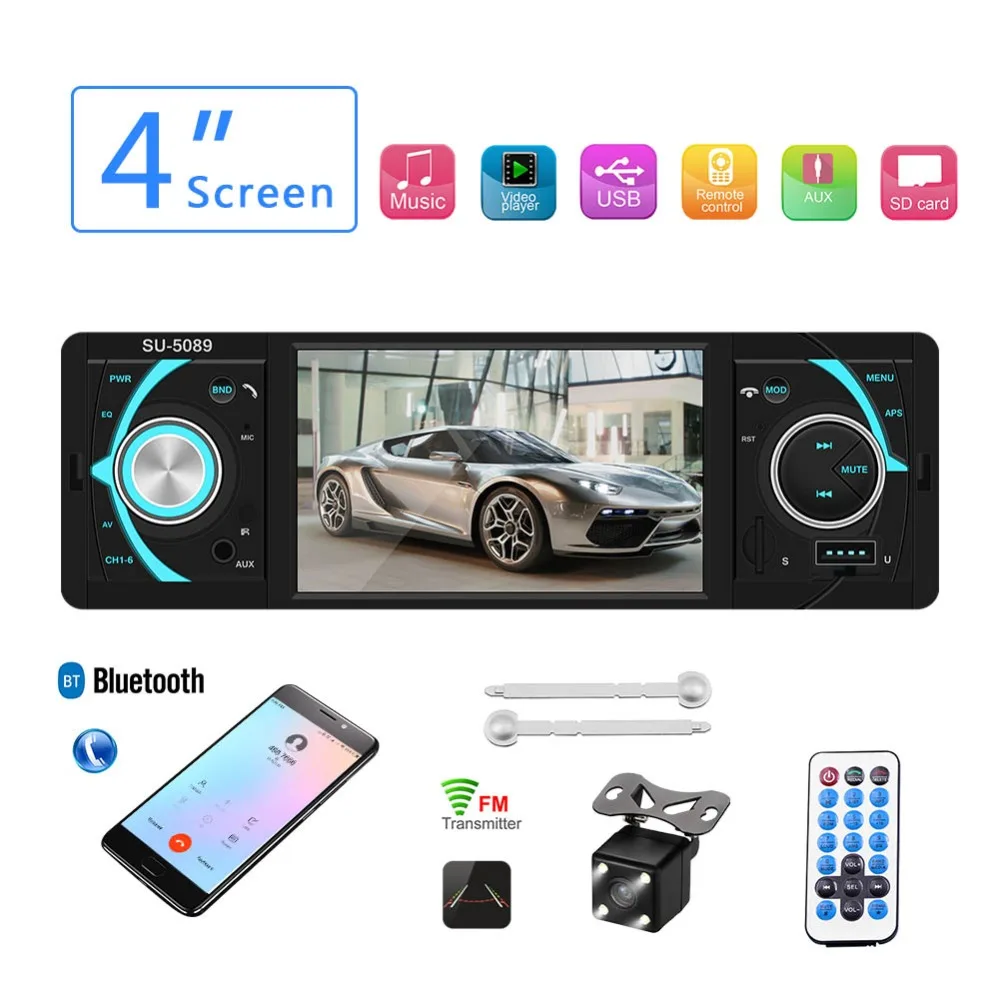 1 Din FM Радио авторадио Bluetooth Hands Free авто аудио стерео Поддержка камеры заднего вида