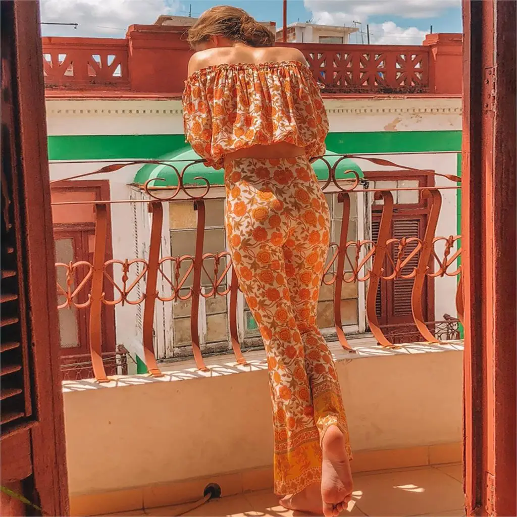 Jastie женские брюки Boho chic с цветочным принтом, брюки-клеш, тонкие длинные брюки с высокой талией, Летние повседневные пляжные брюки