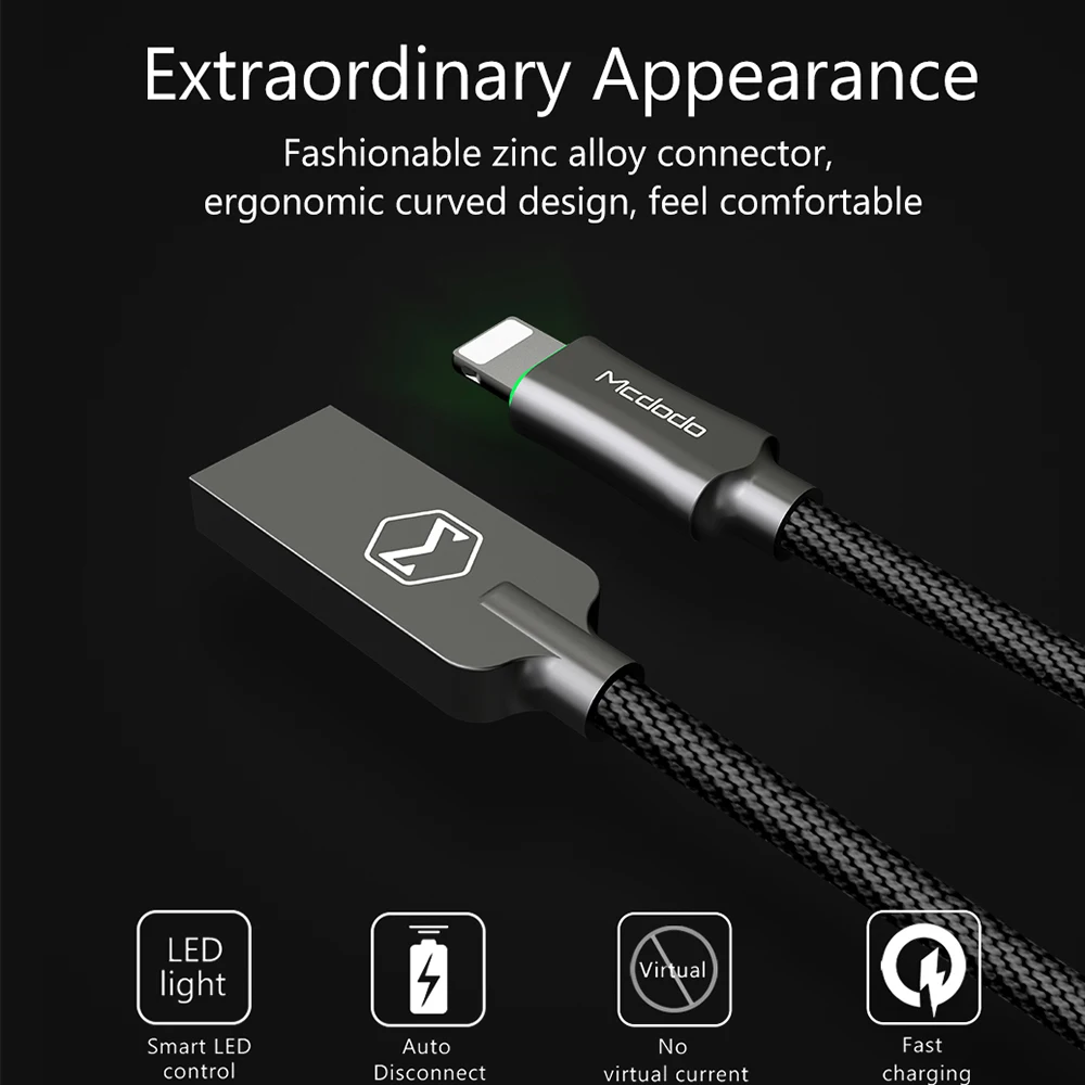 Мини зарядное устройство Mcdodo 2 1 А + usb кабель из цинкового сплава с разъемом Lightning