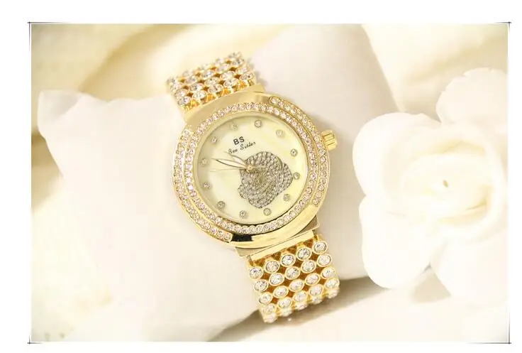 

Promotion BS Brand Fashion Women Quartz Watch Luxury Casual Rhinestone Ladies Gold Watches Bracelet Clock Montre Femme 2017 New