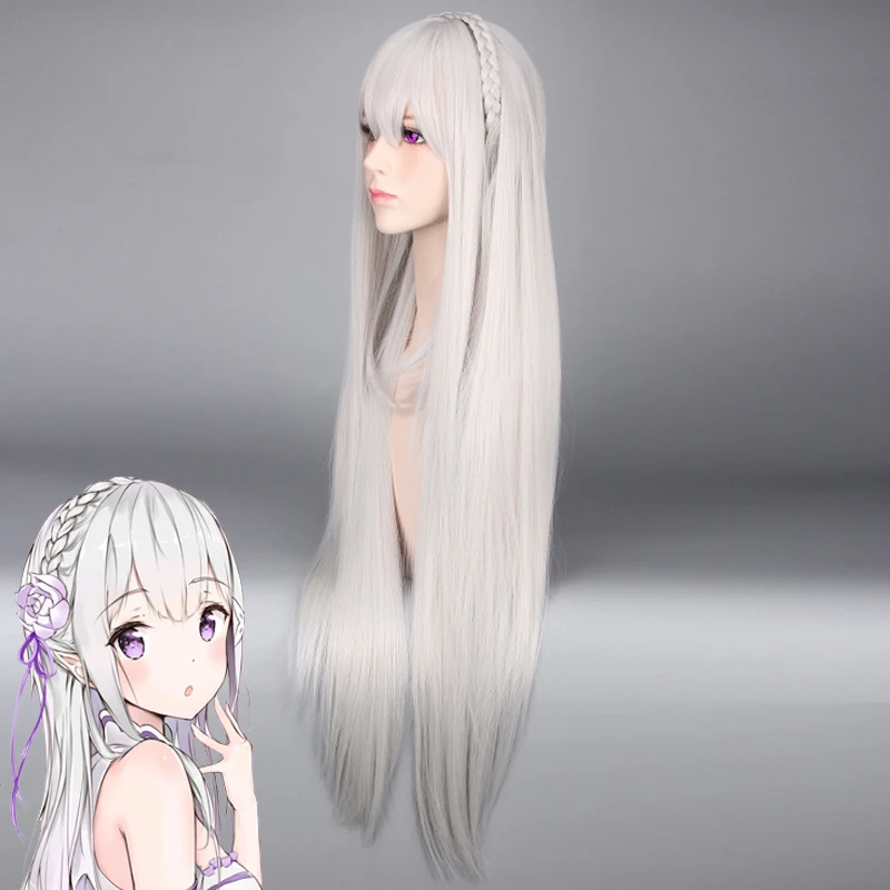 Парики для косплея Coshome Re:Zero Emilia Satella жизнь в другом мире от нуля 100 см седые