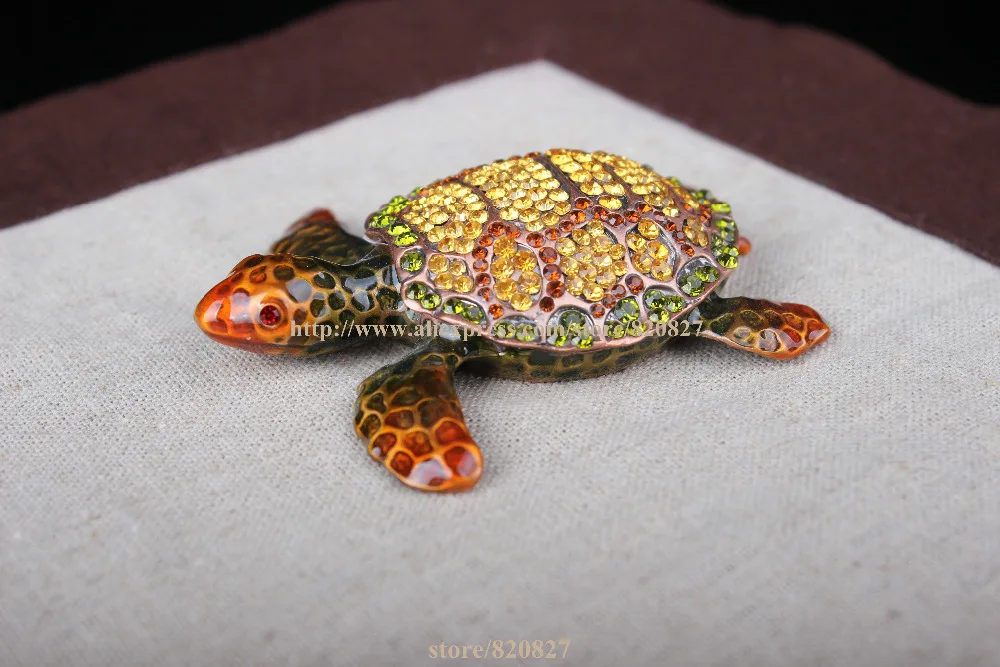 Small Turtle Jeweled Trinket Box with Shiny CrystalsTurtle Tortoise Jewelled Trinket Box Jewelry Box  Turtle Pill Box Figurine