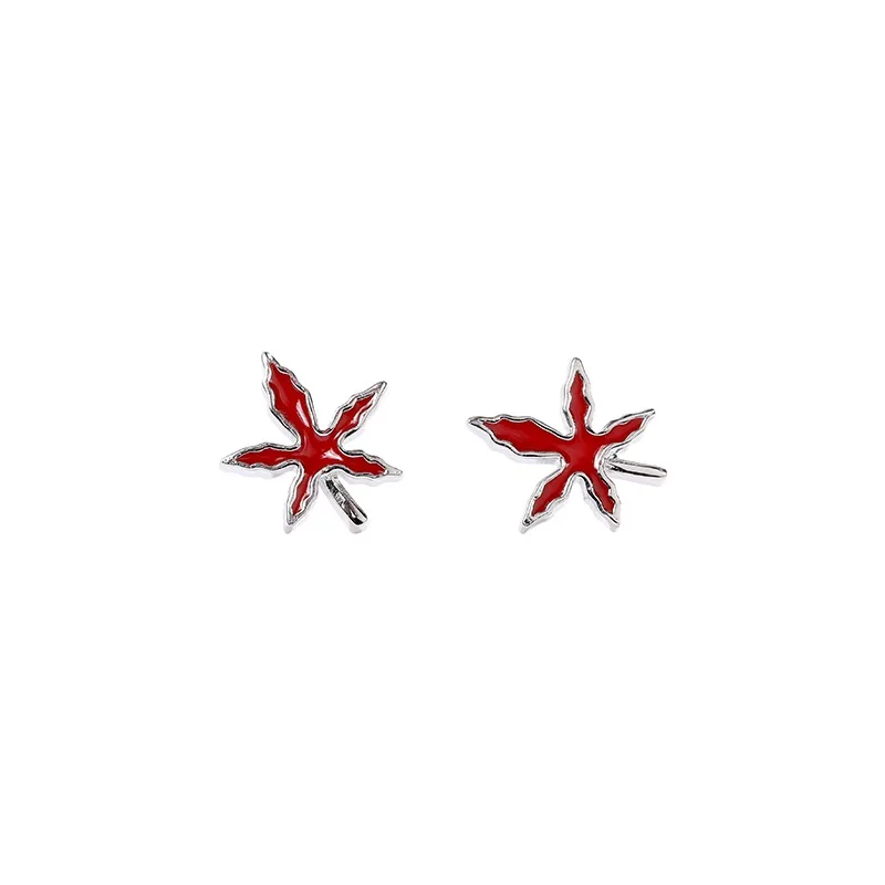 Серьги Hemiston 925 пробы серебряные с красными кленовыми листьями подарок для женщин
