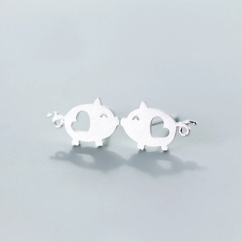 

MloveAcc 925 Sterling Silver Jewelry Fashion Cute Tiny Hollow Heart Pig Stud Earrings Gift for Girls Kids Lady