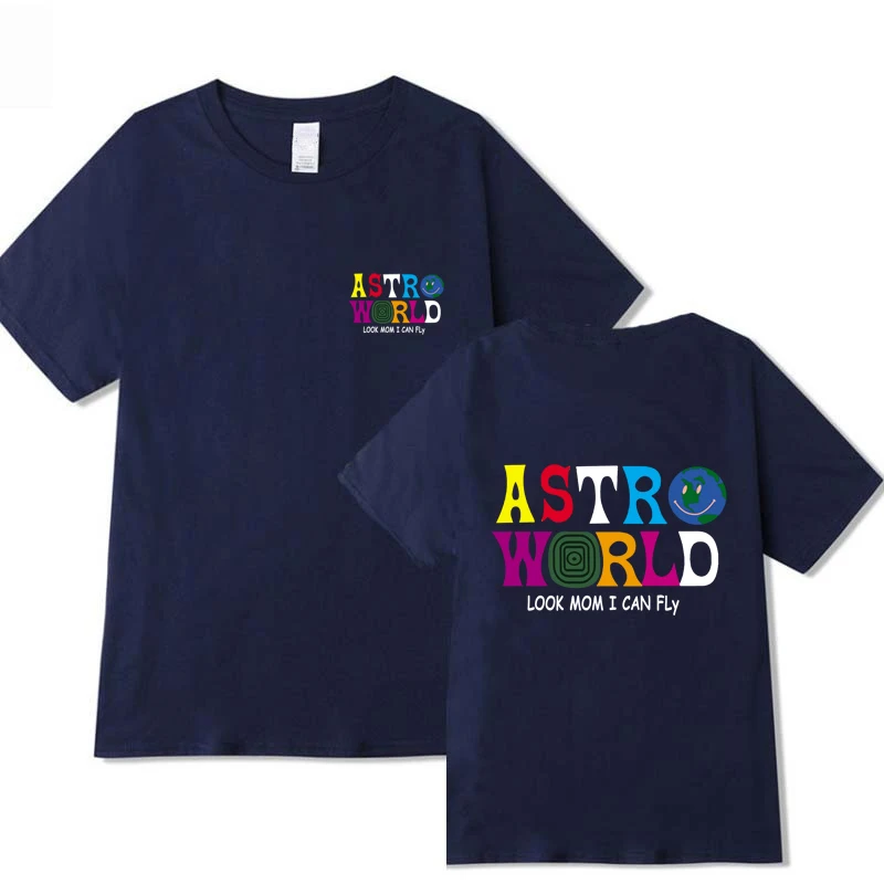 Fashion Mens T-Shirt Travis Scotts Hip Hop T Shirt Men Women ASTROWORLD Mom Look I Can Fly Letter Print Funny Tshirts Cotton Tee