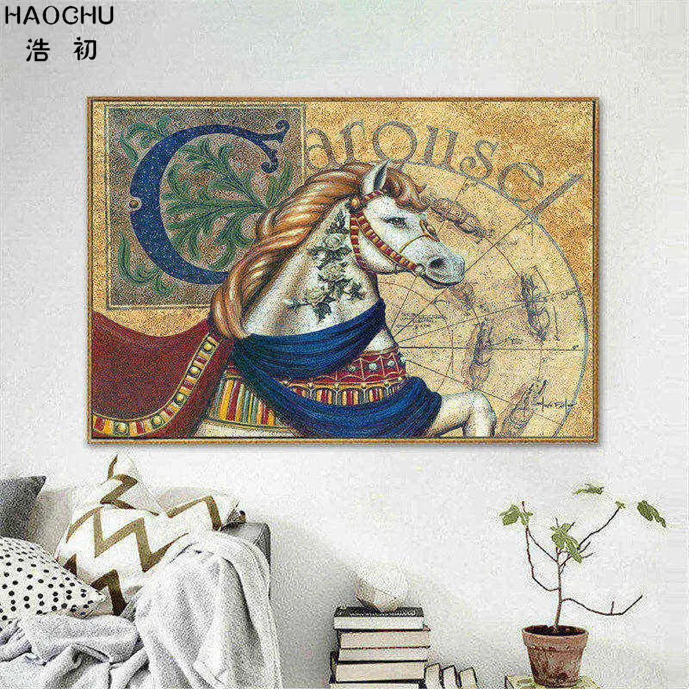 HAOCHU Новый китайский стиль лошадь фрески настенное Искусство Холст Живопись