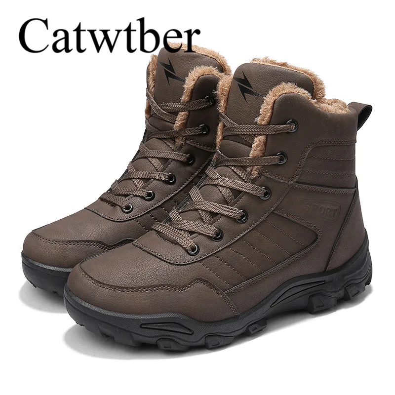 Catwtber новая уличная Мужская зимняя обувь модные плюшевые меховые кожаные зимние
