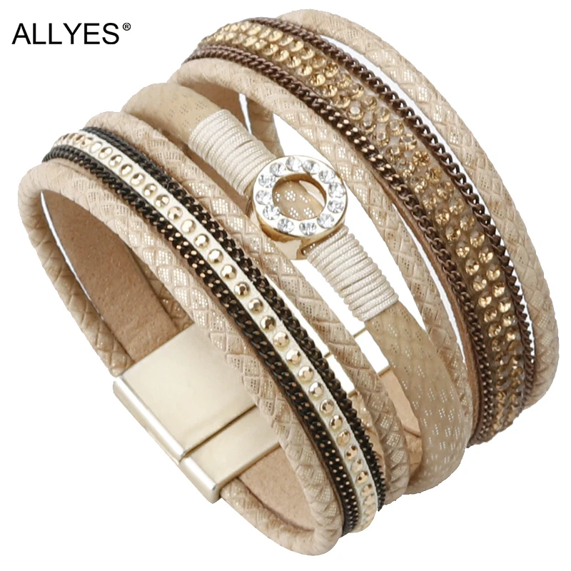 Женский браслет ALLYES широкий многослойный в этническом стиле украшения со