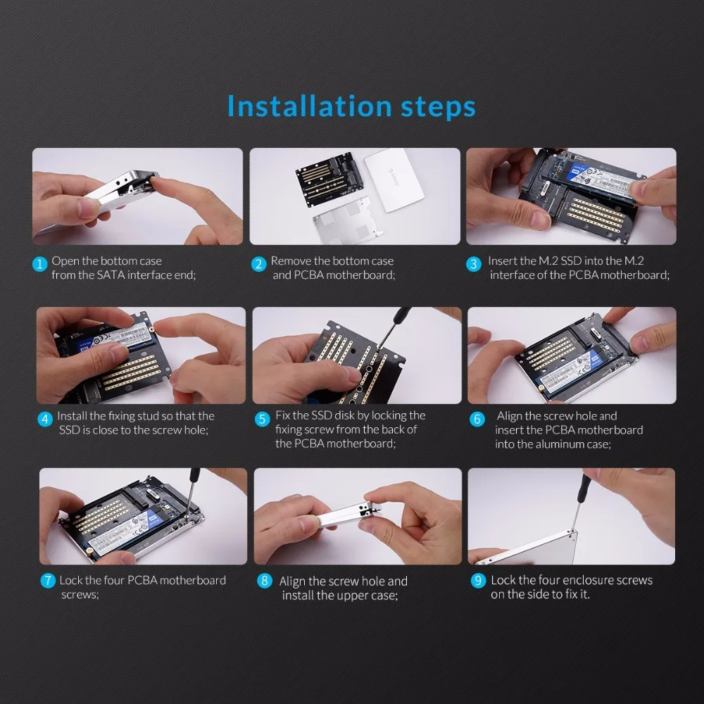 Конвертер ORICO M.2 NGFF/MSATA SATA B Key для SATA3.0 до 6 Гбит/с сделай сам с полным корпусом