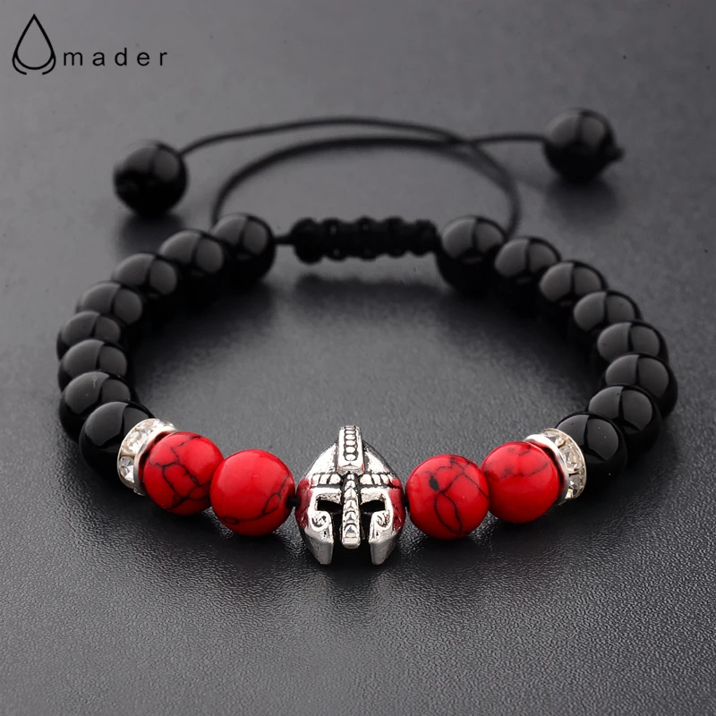 Мужской регулируемый браслет с натуральным камнем и бусинами|helmet bracelet|bracelet