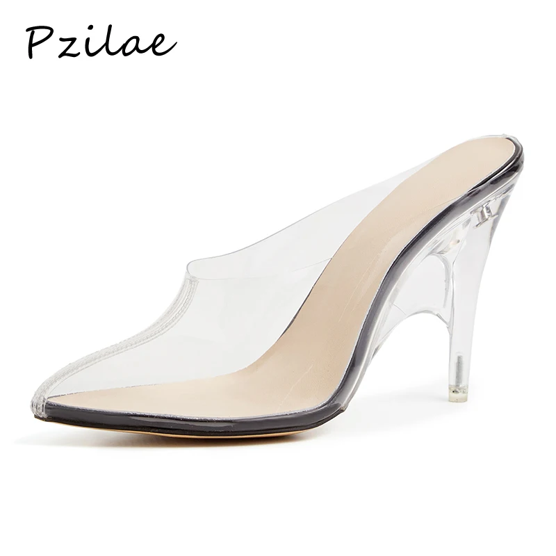 Pzilae/женские шлепанцы Летние пикантные прозрачные на высоком каблуке женские