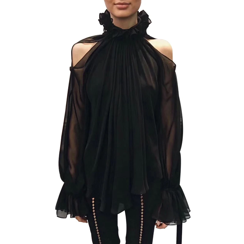 Фото TWOTWINSTYLE Chiffon Shirt For Women Off Shoulder Stand Collar Ruffles Lantern Sleeve Summer Blouse Female Fashion OL Clothing Женская TWOTWINSTYLE Chiffon Shirt For Women Off Shoulder Stand Collar Ruffles Lantern Sleeve Summer Blouse Female Fashion OL Clothing Женская
