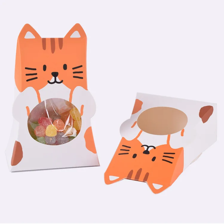 50 шт. коробка с мультяшными рисунками кошки подарочная картонная из крафт-бумаги
