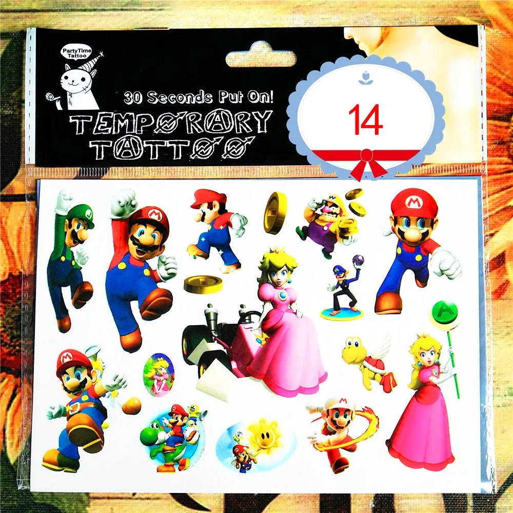 Shnapign Прекрасные Super Mario ребенка Временные татуировки Средства ухода за кожей Книги по искусству флеш-тату Наклейки 17*10 см Водонепроницаемый тату хной автомобиля стиль