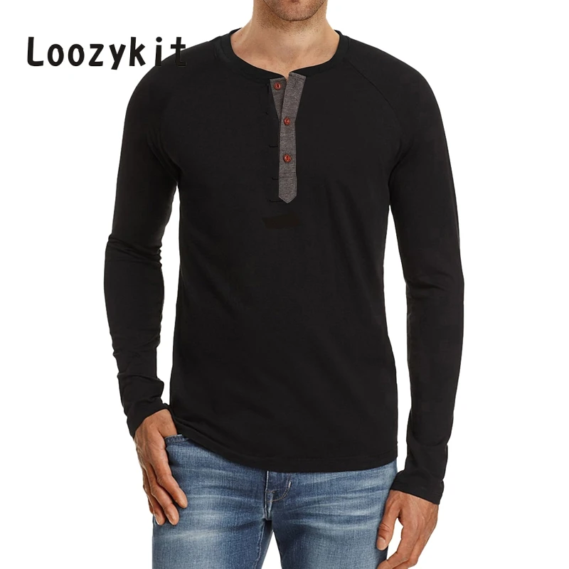 LOOZYKIT весенне-осенняя футболка с длинными рукавами воротник Мужская футболка на пуговицах Повседневные базовые Топы для мужчин однотонные Camisetas Hombre