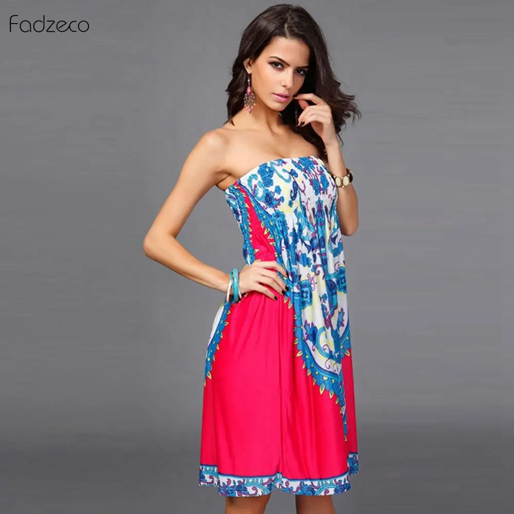 Платье Fadzeco Dashiki женское винтажное Бандажное короткое с этническим узором |