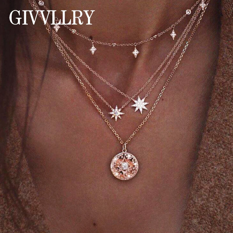 

Free Shipping Multilayer Sweater Chain Necklaces For Women Crystal Star Tassel Pendant Collar Friends Gift Jewelry