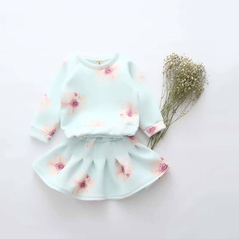 New Fashion 2016 Boutique Outfits Sets Kids Girl Print Floral Long Sleeve Shirts Tops + Skirts children spring Clothes | Детская одежда