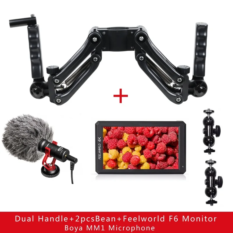Карданный стабилизатор двойной ручной расширенной ручкой для Zhiyun Crane 3 Weebill lab DJI RONIN S AK4000 AK2000 MOZA AIR 2 AIRCROSS - Цвет: w mic monitor 2bean