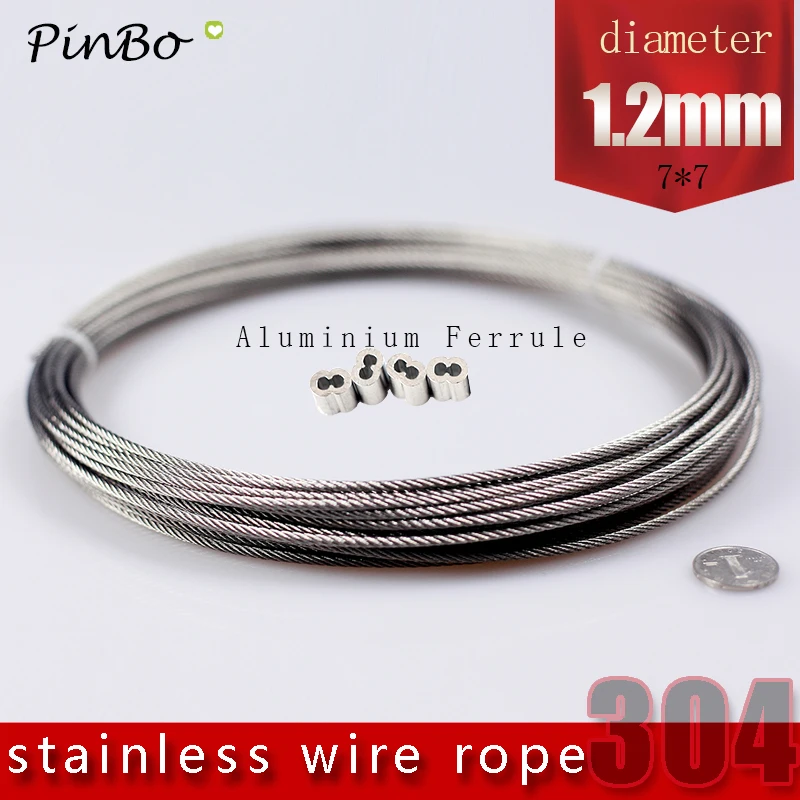 

50M 304 stainless steel wire rope alambre cable softer fishing lifting cable 7X7 Structure 1.2mm diameter