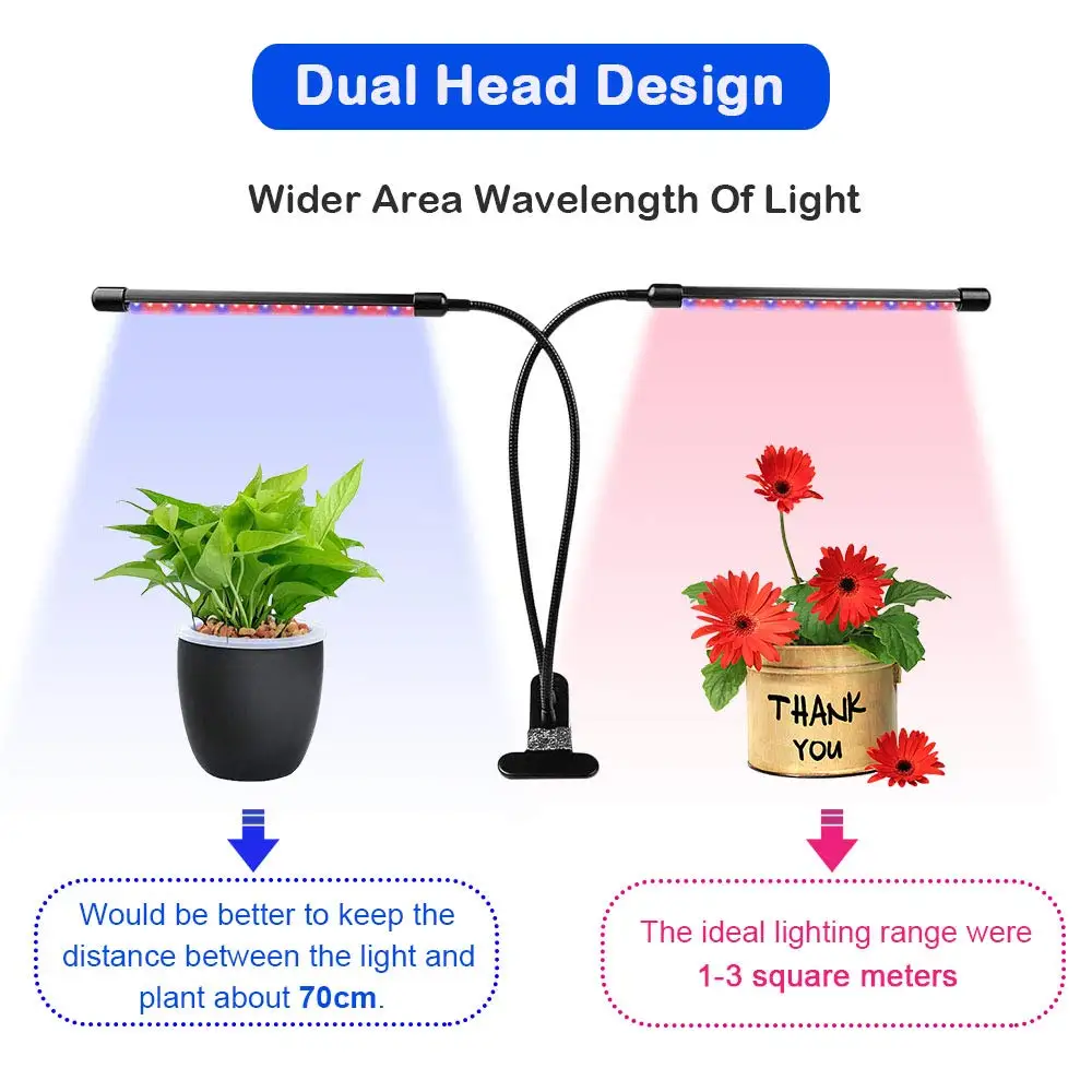 20 Вт Светодиодная лампа для выращивания растений с двойной головкой функцией