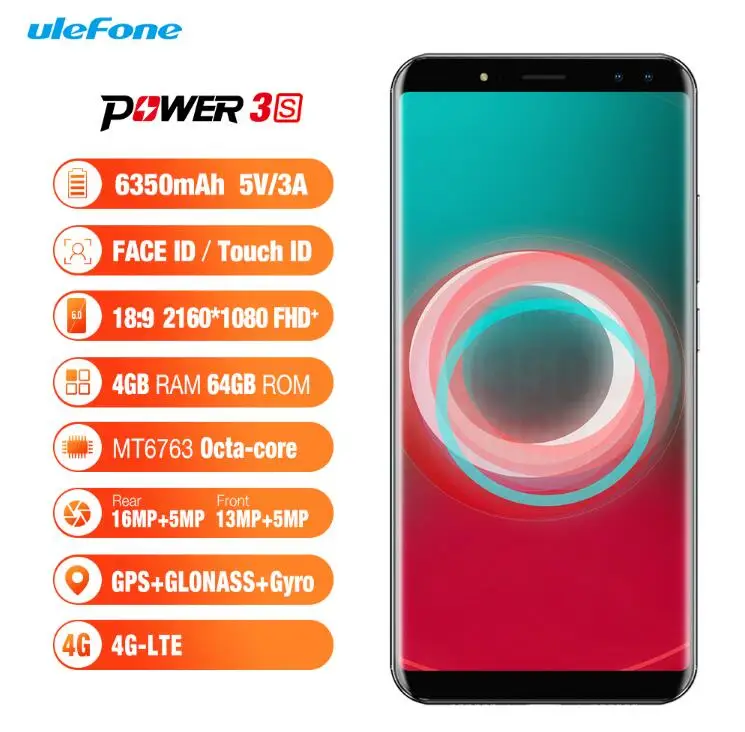 Ulefone power 3 S 4 Гб 64 Face ID мобильный телефон 18:9 &quotдюймов 6 0 полный FHD MTK6763 Octa Core 6380 мАч 16MP