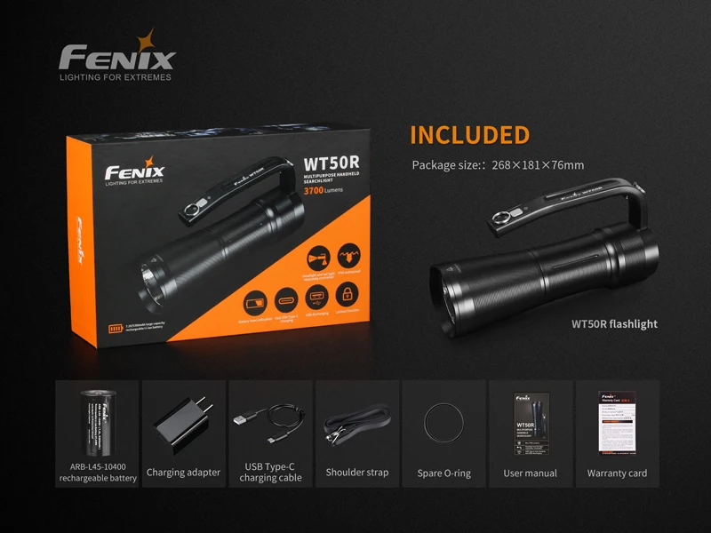 Usb type-C Быстрая зарядка и USB разрядка Fenix WT50R Многофункциональный портативный фонарик с 7,2 V/5200 mAh аккумулятор