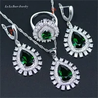 L& B стиль перо Зеленый создан Изумрудный Белый Кристалл Золото Цвет Свадебные Ювелирные наборы для женщин браслеты ювелирные изделия