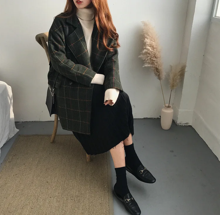 2017 Новинка зимы узор в Корейском стиле Решетки Узор Костюм привести ветровка