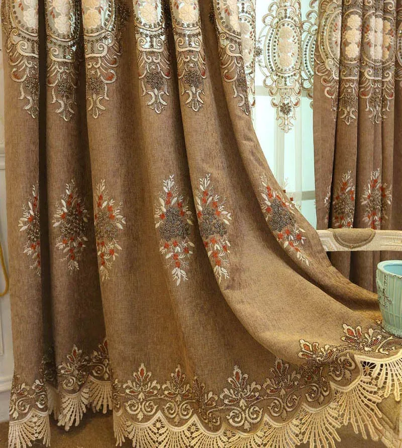 coffee cloth Роскошные Современные вышитые дизайнерские занавески из тюля, прозрачные Занавески для окна для гостиной, спальни, кухни, занавески на окна 319& 30 - Цвет: coffee cloth