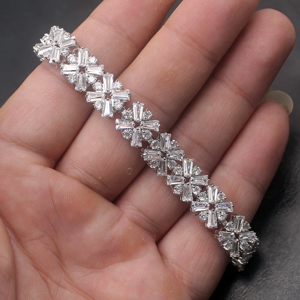 

38% OFF Natural Gems Stone Shiny 925 Sterling Silver Color Tennis Chain Links Bracelet Women Jewelry 7 8 inch