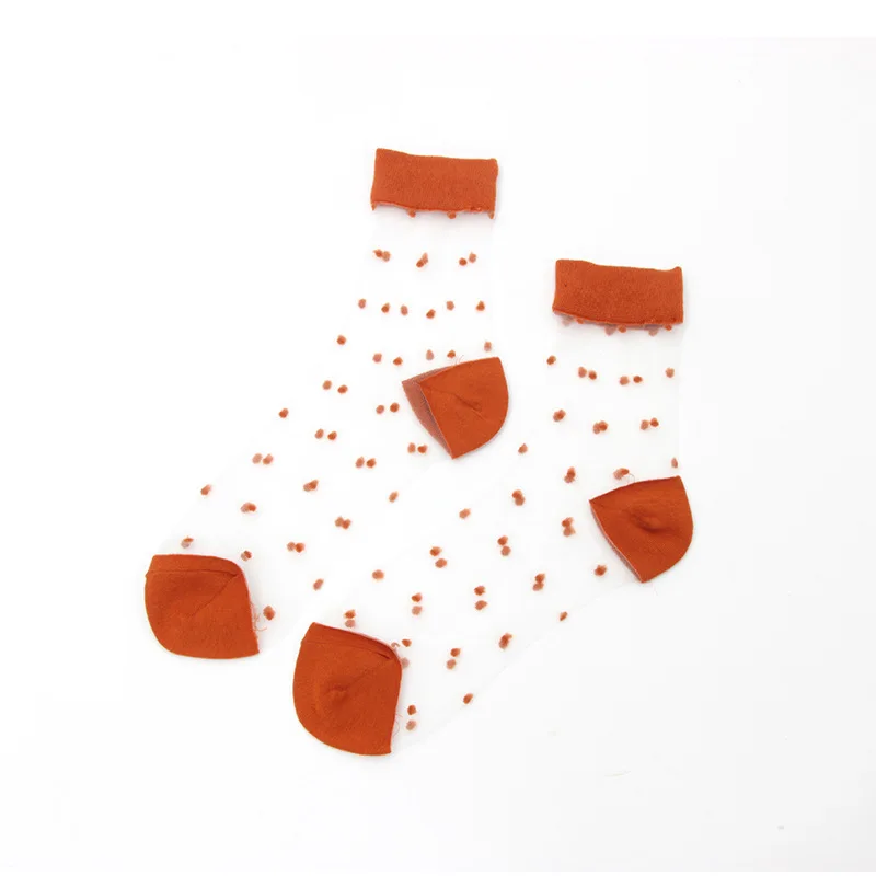 Orange Женские носки, 1 пара, лето, новые цветные женские модные короткие пикантные носки в горошек для женщин, дышащие прозрачные носки в Корейском стиле - Color: Orange