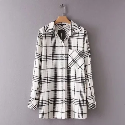 Женские рубашки в клетку Bella Philosophy Длинные свободные винтажные с отложным