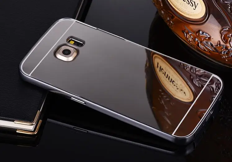 black Зеркальный чехол s для samsung Galaxy S6 S6Edge, чехол, металлический алюминиевый бампер, Жесткий ПК, задняя крышка, чехол для samsung S6 Edge Plus S6+ чехол - Цвет: black