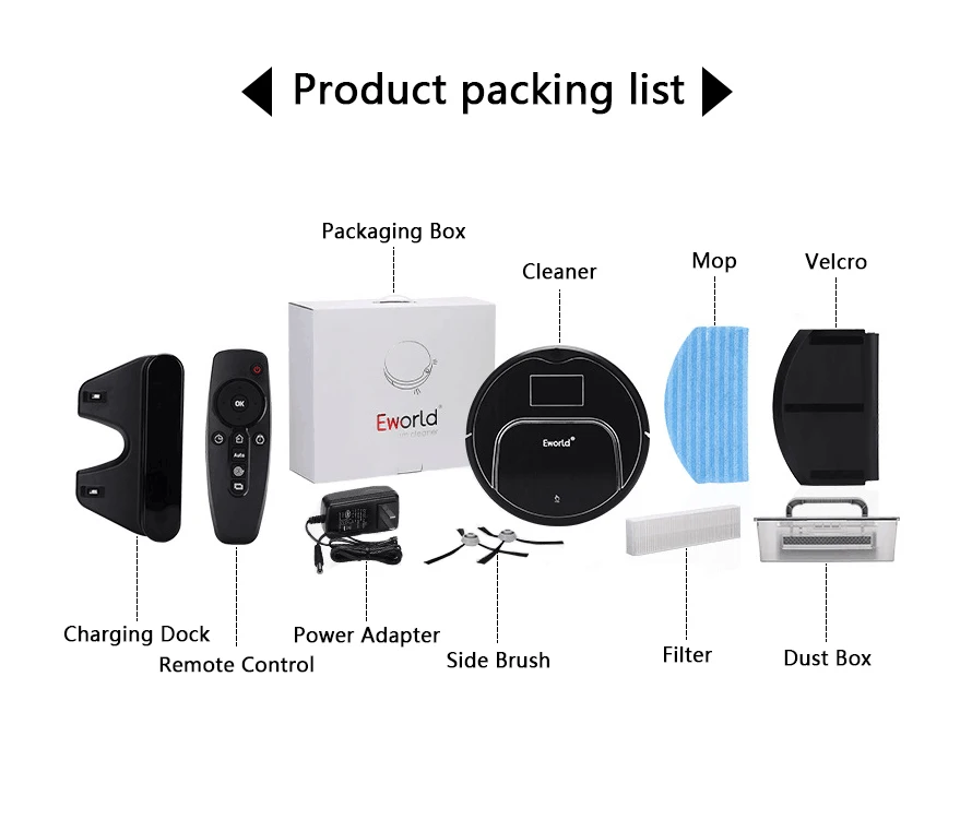(Free to Europe) Eworld M883 Automatic Robotic Vacuum Cleaner for Home with LCD Remote Control Bigger Dust box | Бытовая техника