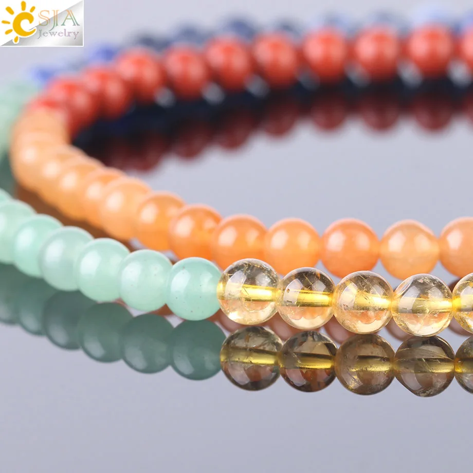 CSJA Natural 108 бусина мала 6 мм Crystal 7 Чакра браслет полуценный камни для медитации
