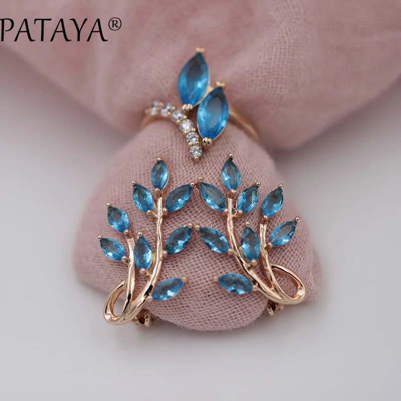 PATAYA, новинка, голубой глаз лошади, натуральный циркон, серьги, кольца, наборы, 585, розовое золото, трендовая женская свадебная гипербола, ювелирный Эксклюзивный Набор - Окраска металла: blue