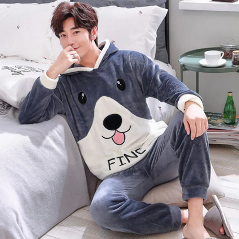 

Plus size S-4XL 5XL 6XL flannel Pajamas sets winter men thick warm large O-neck sleepwear women cartoon coral fleece lounge set